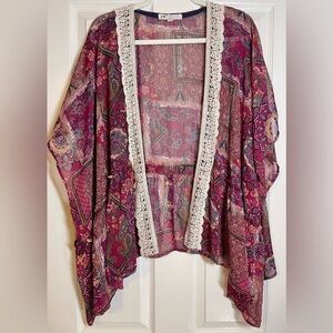 JOLT Women’s One Size Paisley Print Crochet Kimono Size 0X‎